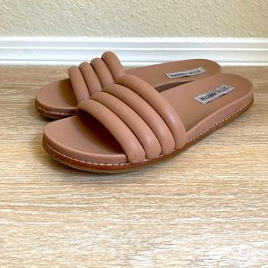 Steve Madden Drip Leather Slides Slip On Sandals - Tan - Women size 7.5